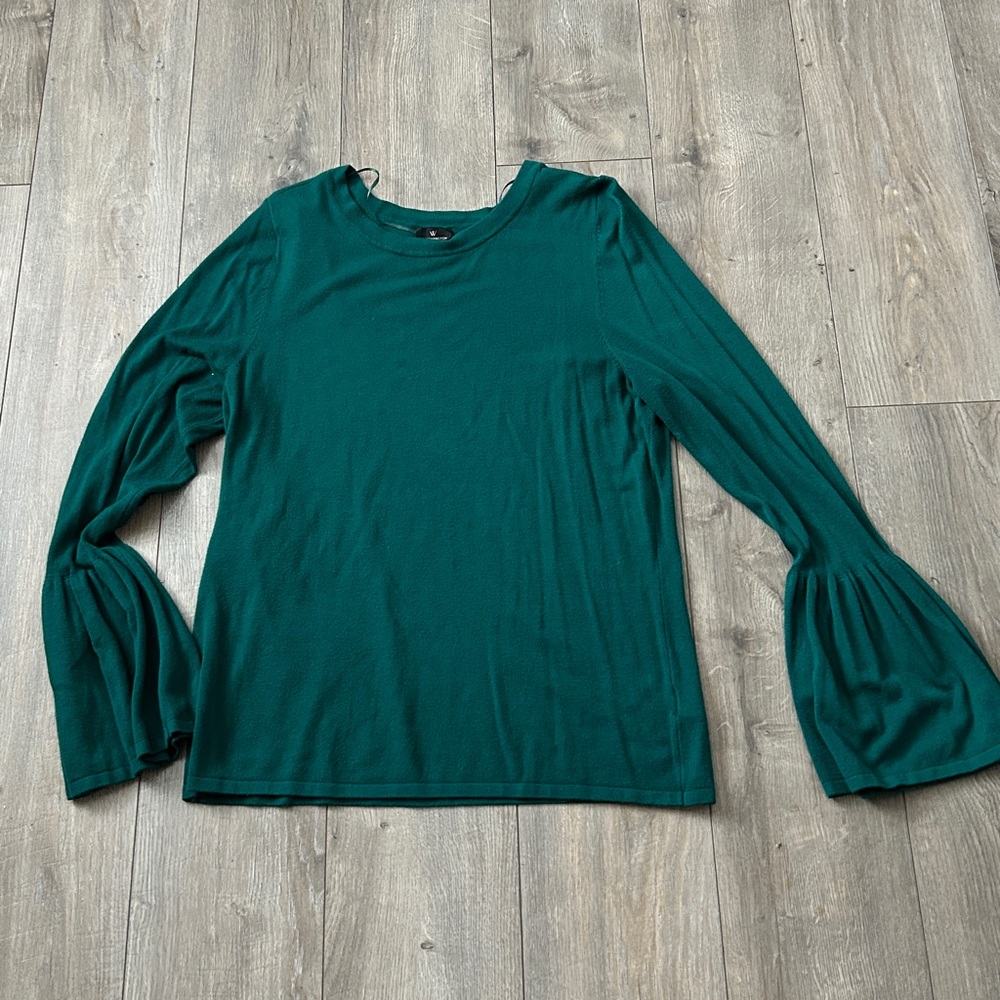 Worthington Emerald Green Long Sleeve Top with Bell Sleeves - Picture 2 of 9